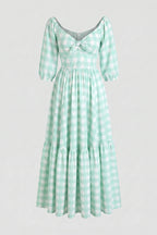 Molly 70s Vintage Maxi Gown in Sage Green Gingham
