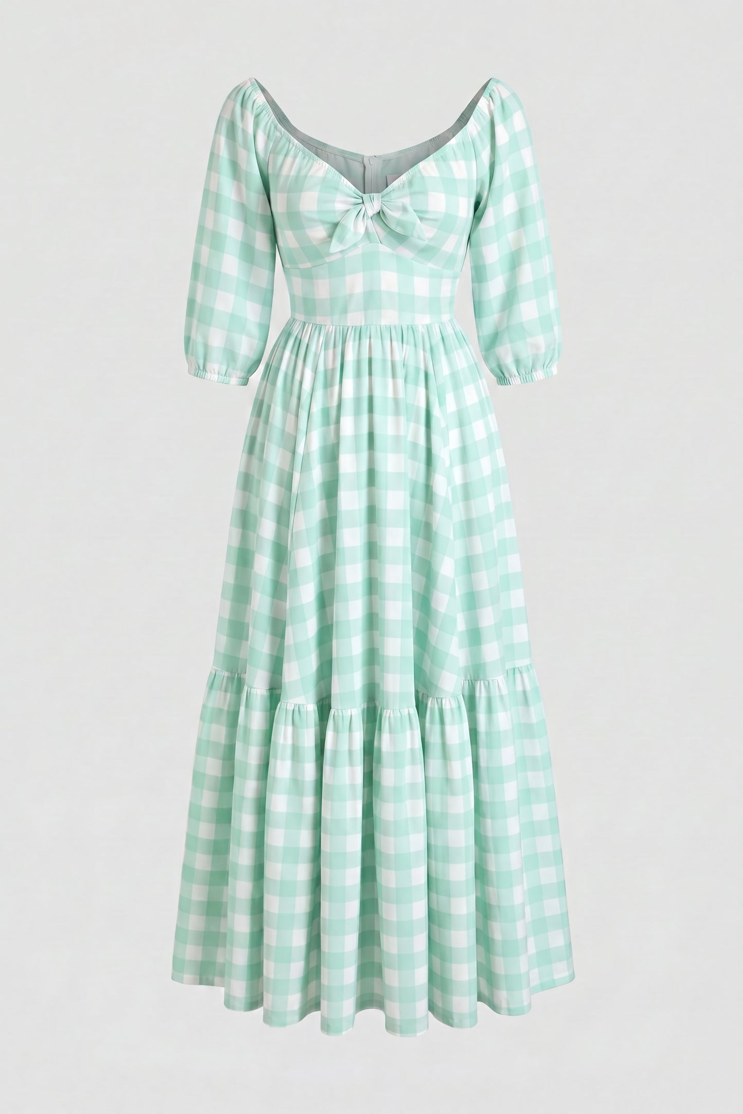 Molly 70s Vintage Maxi Gown in Sage Green Gingham