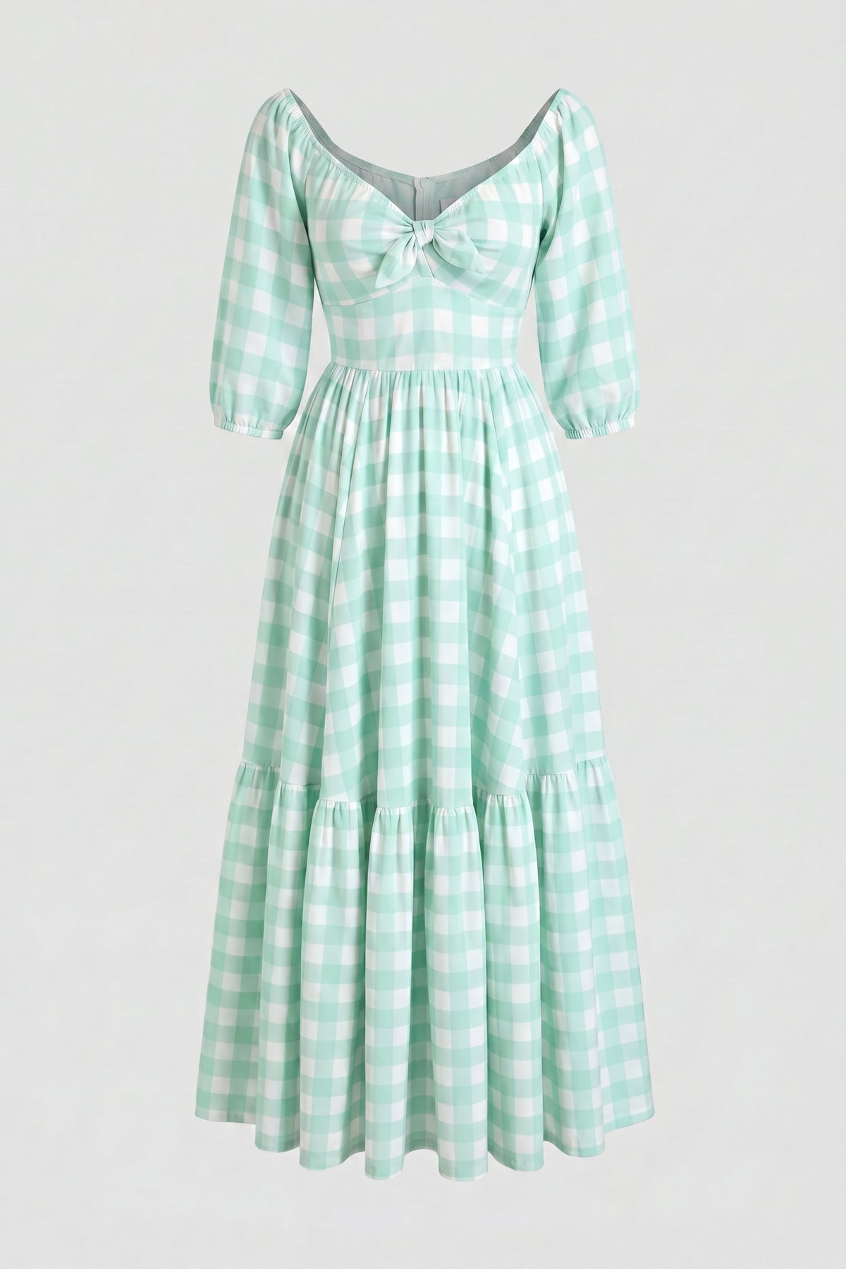 Molly 70s Vintage Maxi Gown in Sage Green Gingham