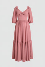 Molly Cottage 70s Maxi Gown in Mulberry Pink