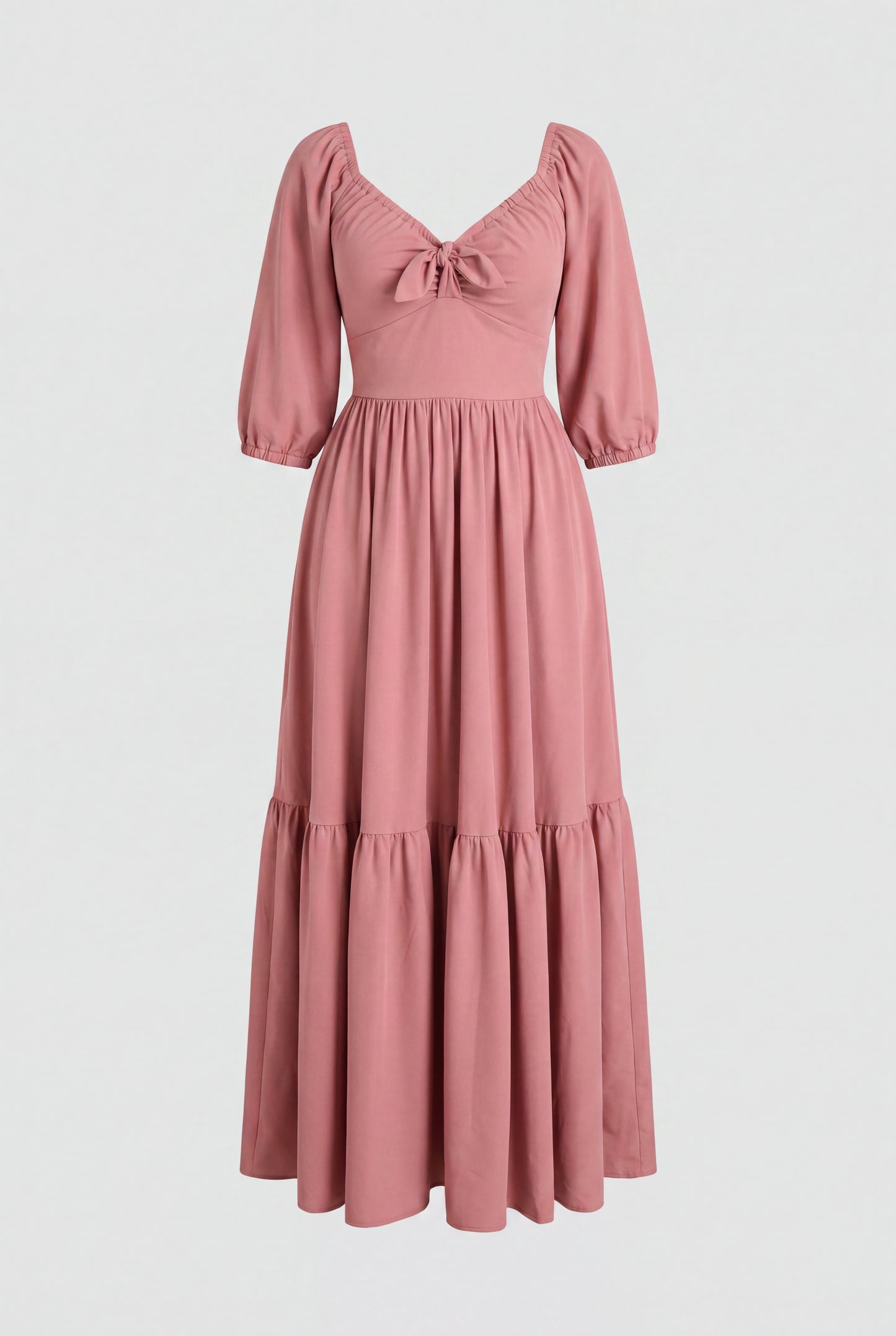 Molly Cottage 70s Maxi Gown in Mulberry Pink Crepe