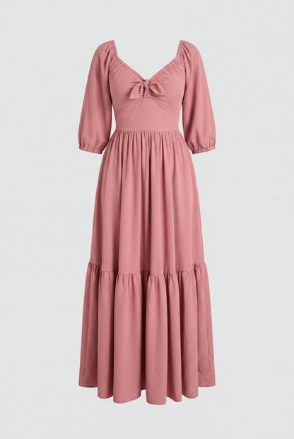 Molly Cottage 70s Maxi Gown in Mulberry Pink Crepe