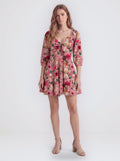 Molly Mini dress in Ambrosia Floral mauve pink with a gathered bodice and long sleeves, by Pinup Girl Clothing