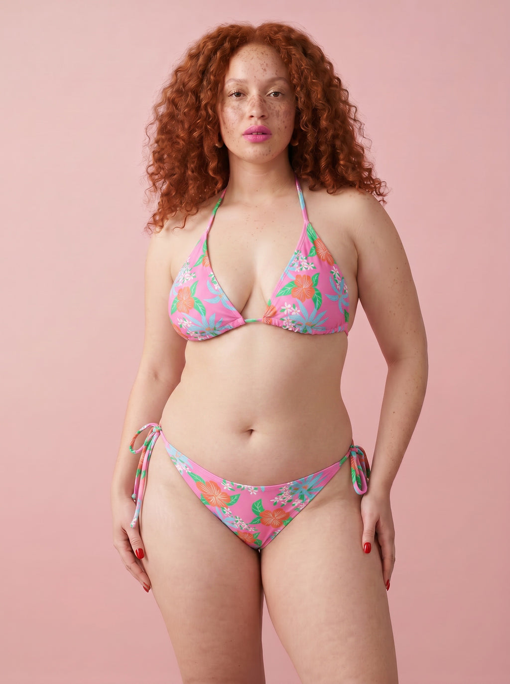 Alex Recycled String Bikini in Tropical Pink Hibiscus