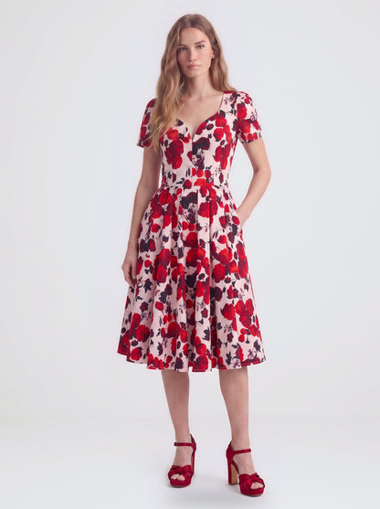 Lilith Swing Dress in Red Fiori Dolce