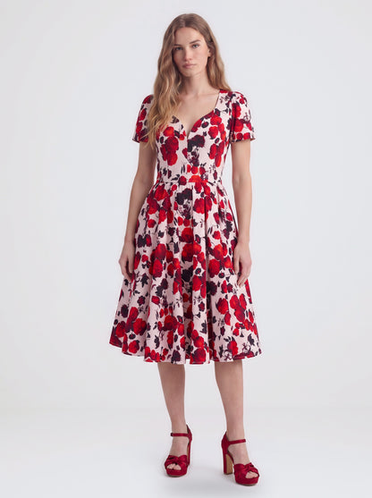 Lilith Swing Dress in Red Fiori Dolce