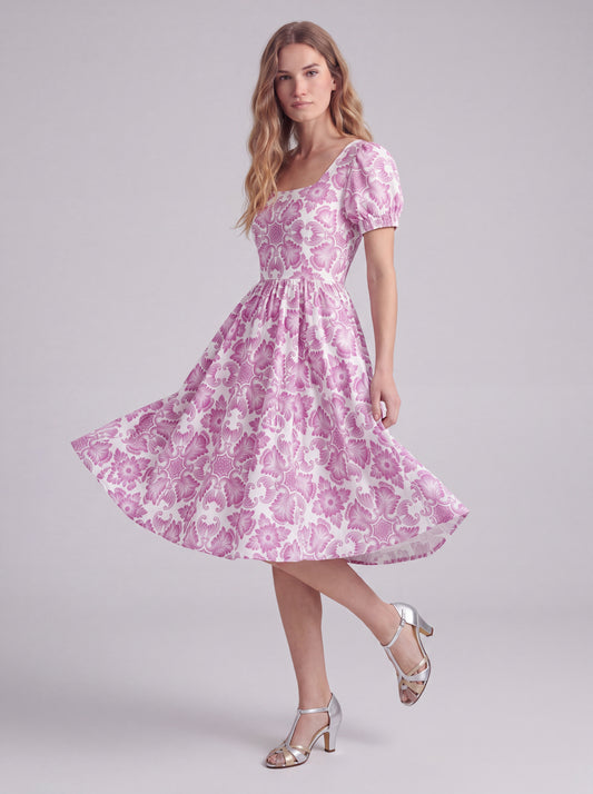 Amara Swing Dress in Pink Noto Tile
