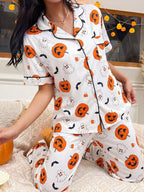 Jack-o'-lantern button-down pajama set in white