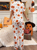 Jack-o'-lantern button-down pajama set in white