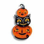 Jolly Jack Pumpkin Stack Brooch, stack of grinning orange jack-o'-lanterns