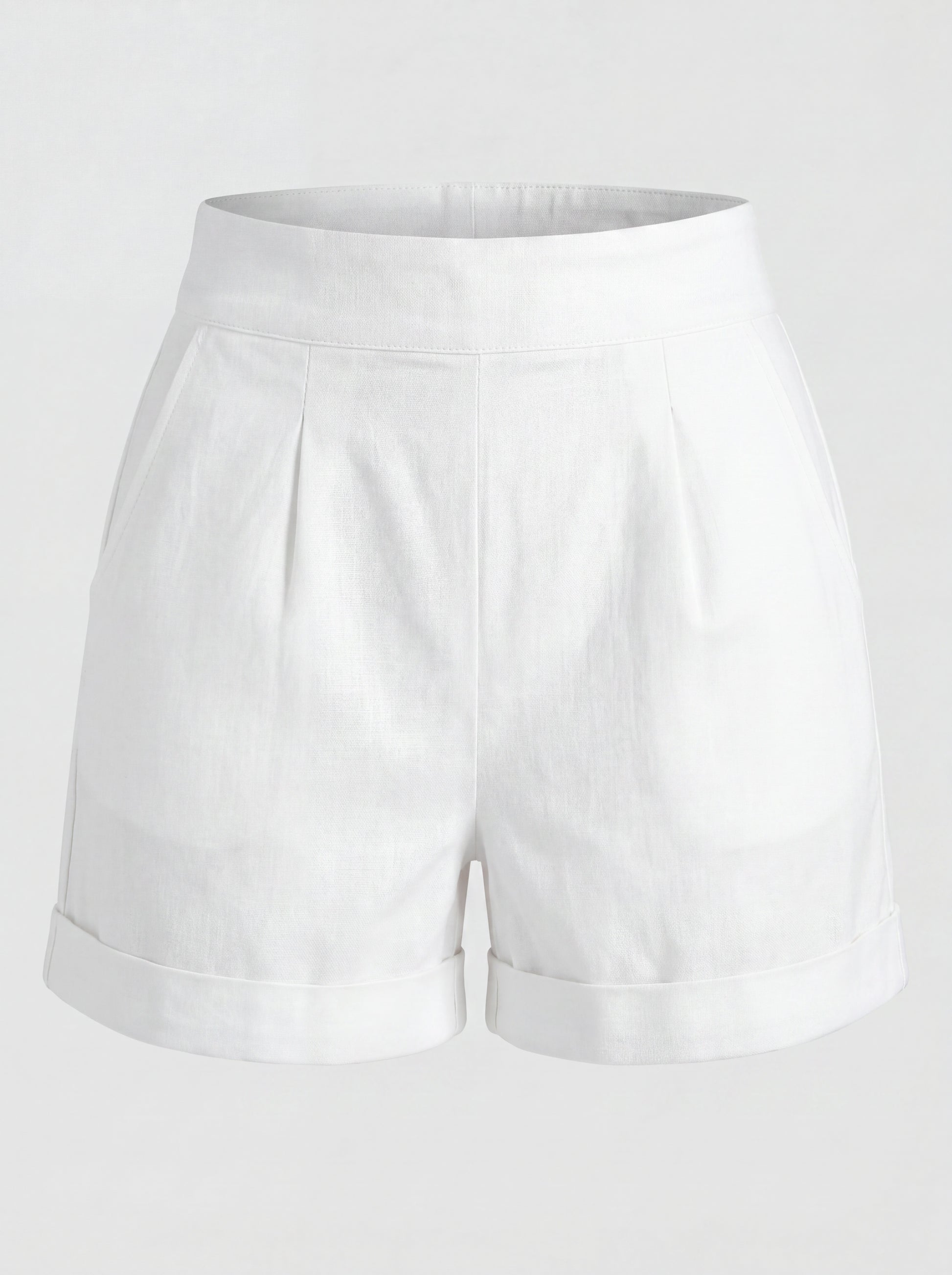 white high waisted dress shorts Qgtaibl Womens Pleated Cotton Linen Shorts High Waisted Button Casual Wide Leg Shorts with Pockets Summer Loose Fit Dress Shorts for Work White XL,