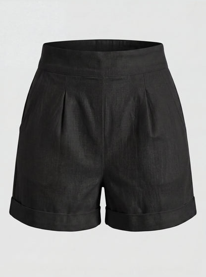 LB high-waisted shorts in solid black with deep pockets by Pinup Girl Clothing, made to order.