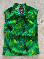 Leaves Bow Top in a green leaf print with an oversized neck bow