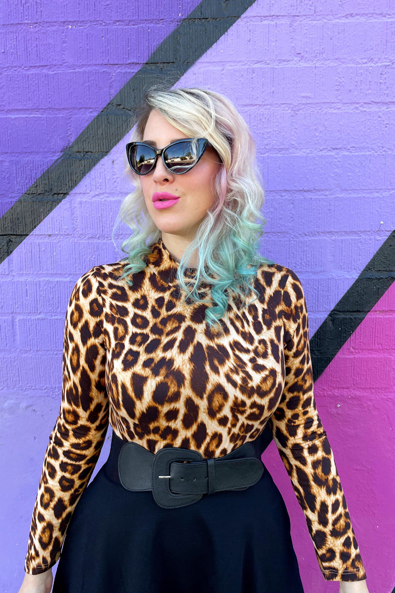 She Bites Leopard Mock Neck Top
