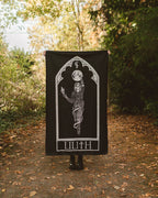 Lilith wall tapestry, black and white occult art