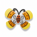 Candy Corn Winged Weena Brooch, candy corn yellow, orange and white wings with a ghost face center