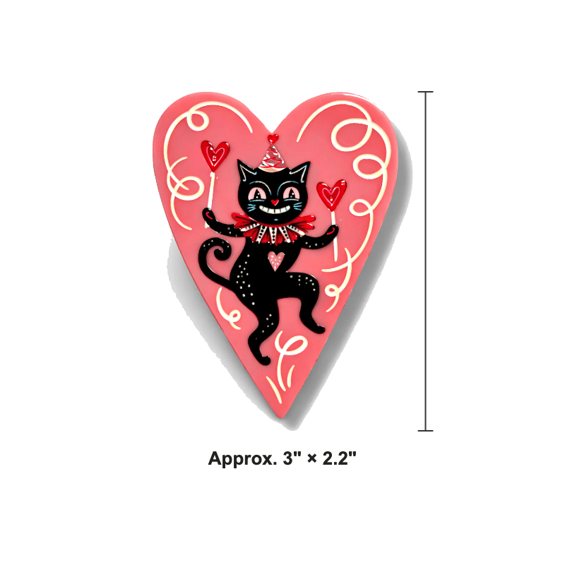 Dancing Cat in Heart Brooch, black cat dancing inside a heart (view 5)