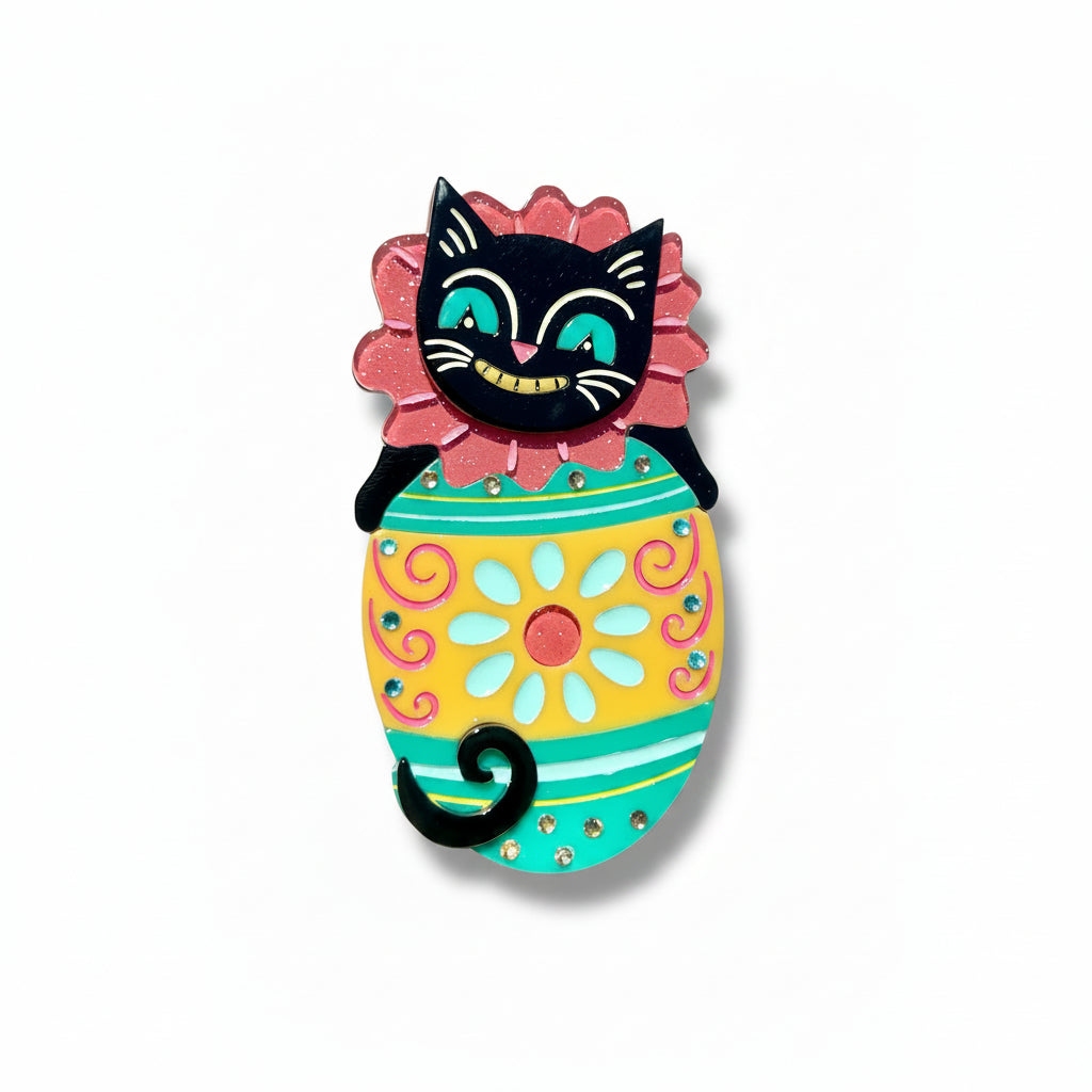 Eggcellent Easter Cat Brooch, pastel Easter cat
