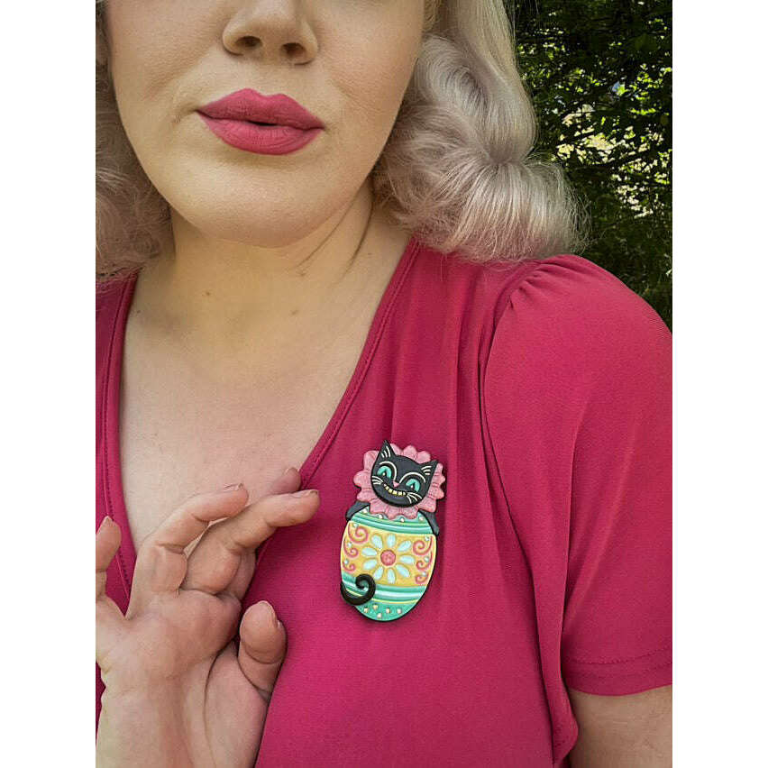 Eggcellent Easter Cat Brooch, pastel Easter cat (view 4)