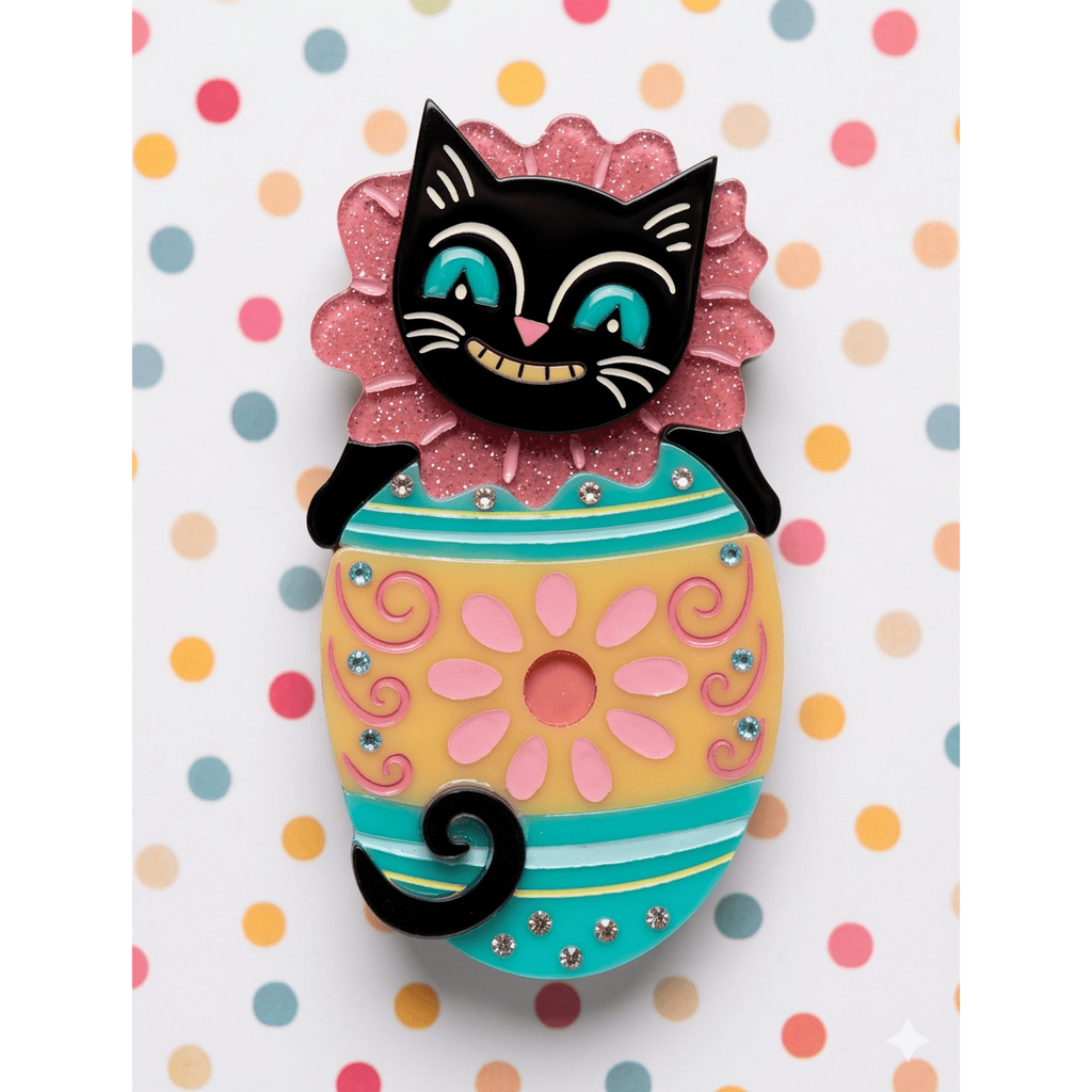 Eggcellent Easter Cat Brooch, pastel Easter cat (view 6)