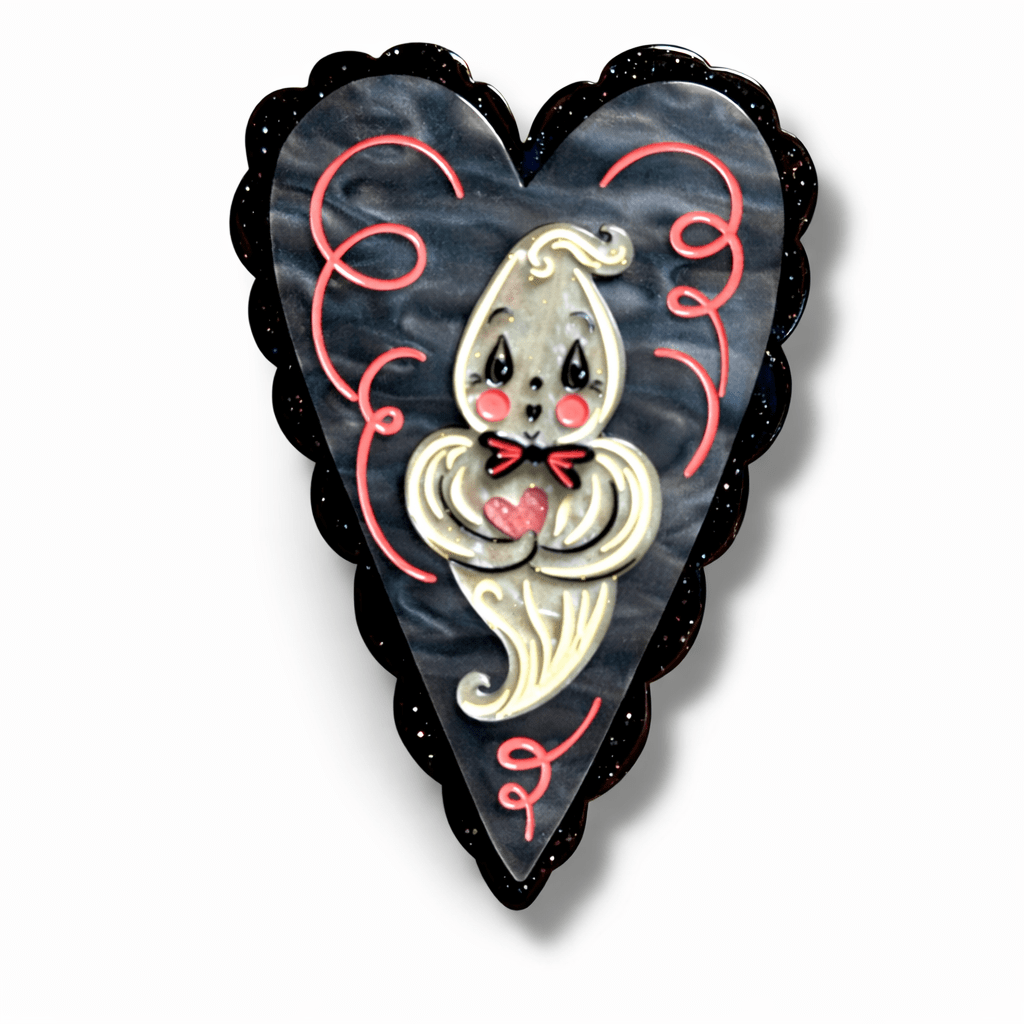 Haunted Heart Brooch, ghost clutching a heart