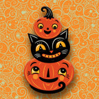 Jolly Jack Pumpkin Stack Brooch, stack of grinning orange jack-o'-lanterns (view 2)