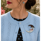 Witchy Crescent Moonhilda Brooch, folk-art witch against a crescent moon (view 2)