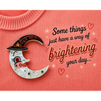 Witchy Crescent Moonhilda Brooch, folk-art witch against a crescent moon (view 3)