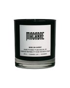 Macabre scented soy candle in a black glass jar