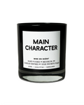 Main Character scented soy candle in a black glass jar