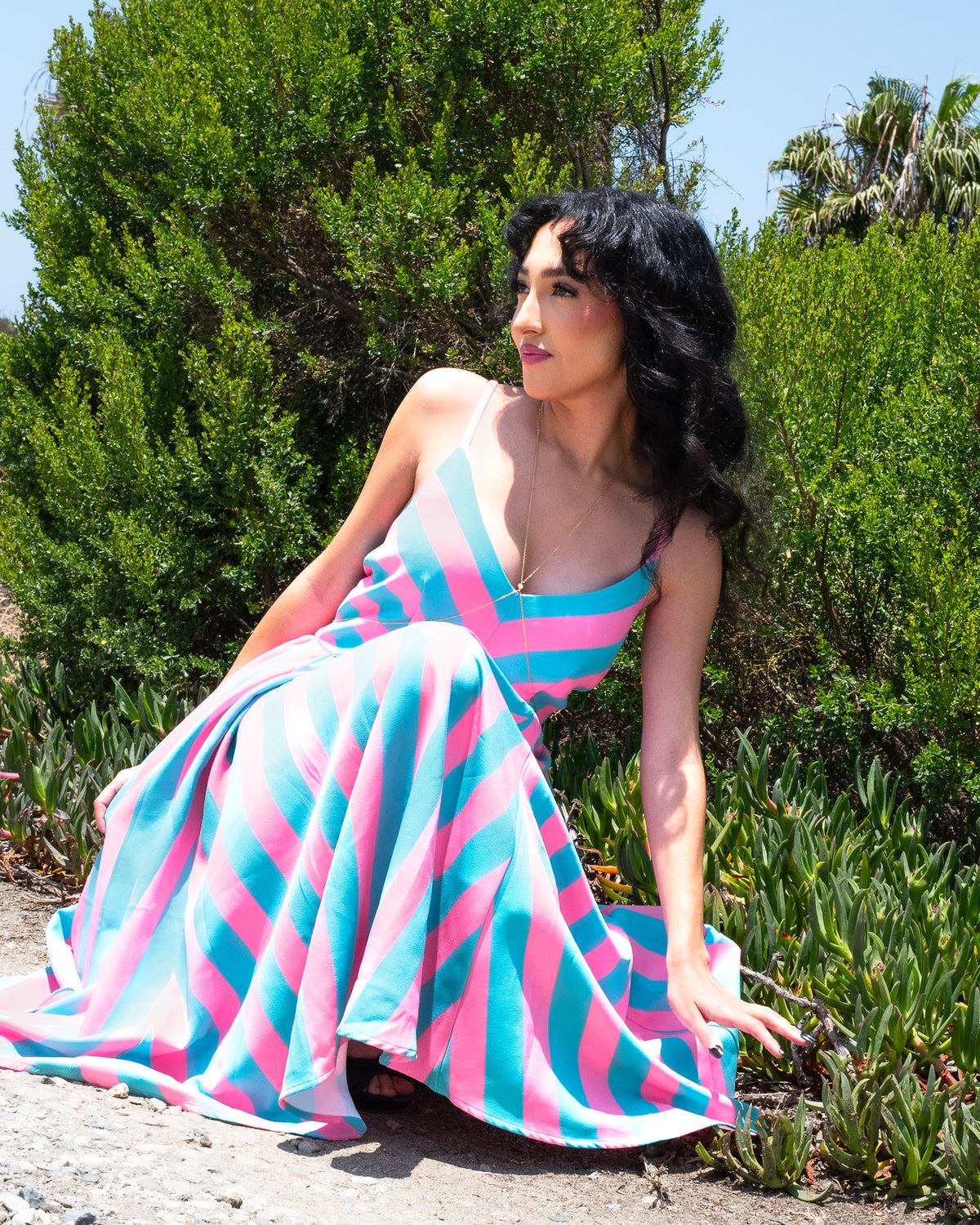 Amalie Ballerina 70's Style Swing Dress in Kenergy Mark Stripe Crepe