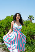 Amalie Ballerina 70's Style Swing Dress in Kenergy Mark Stripe Crepe