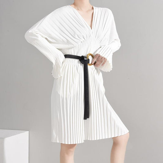 Sakiya Pleated Long Sleeve Shirt Dress