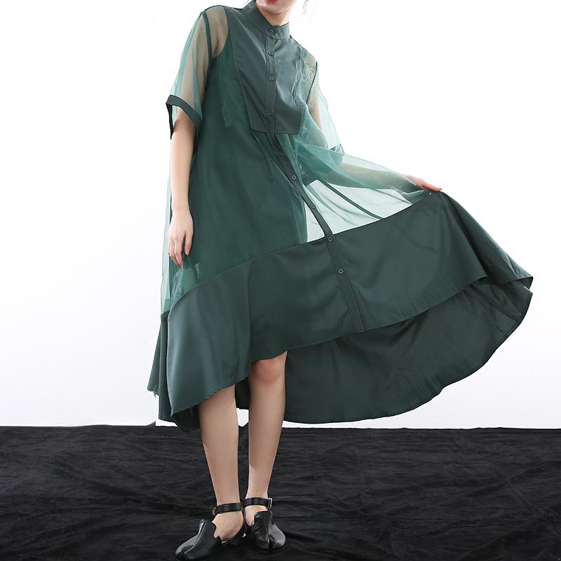 irregular shirt dress Women's Irregular Shirt Dress Pleated Lantern Sleeves Swing Fashion Loose Retro