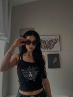 Medusa Graphic Tank, a fitted black tank with a Medusa print