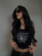 Medusa Graphic Tank, a fitted black tank with a Medusa print