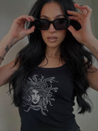 Medusa Graphic Tank, a fitted black tank with a Medusa print