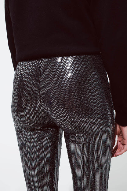Metallic Fabric Flare Leggings in Silver
