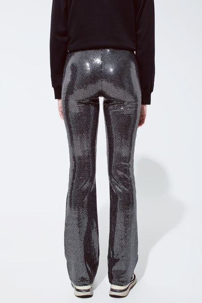 Metallic Fabric Flare Leggings in Silver