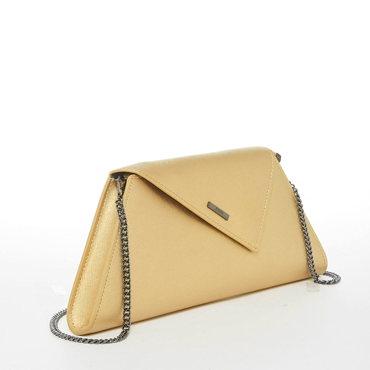 Angelica metallic gold leather clutch, another view, by Pinup Girl Clothing