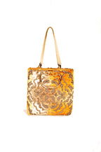 Baroque gold cut velvet small tote with Lucite handles by Pinup Girl Clothing