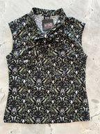 Midnight Bow Top in a black and cream botanical print with an oversized neck bow