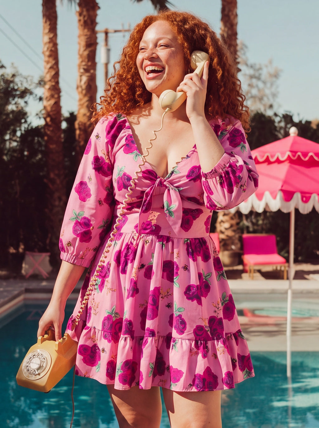 Pink Spring Bee floral Molly Mini dress with pockets by Pinup Girl Clothing, made to order.