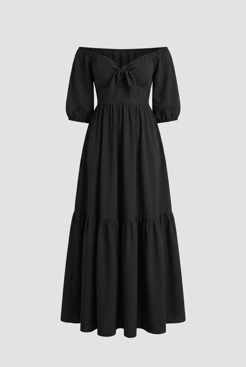 Molly Vintage Gothic 70s Maxi Gown in Solid Black