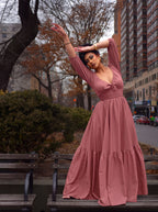 Molly Cottage 70s Maxi Gown in Mulberry Pink