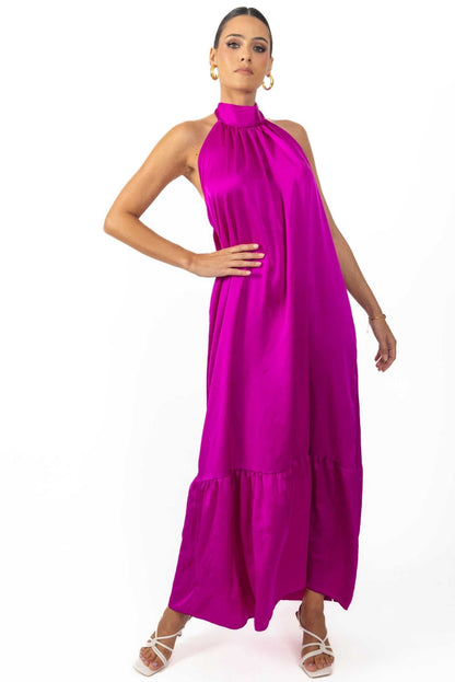 Nalory Satin Silk Backless Maxi Dress