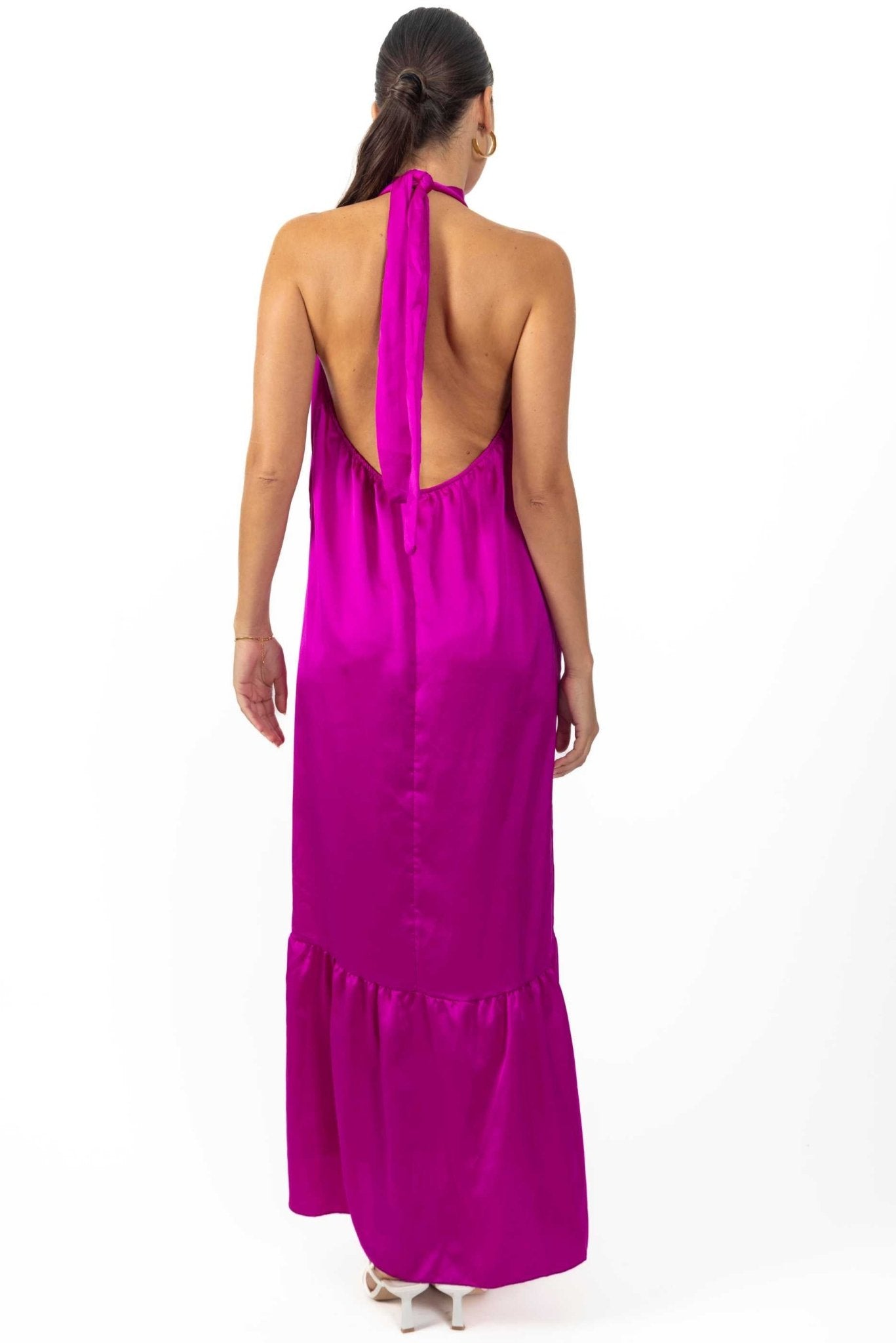 Nalory Satin Silk Backless Maxi Dress