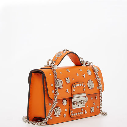 Hollywood Studded Leather Crossbody Bag in Orange