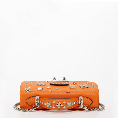 Hollywood Studded Leather Crossbody Bag in Orange