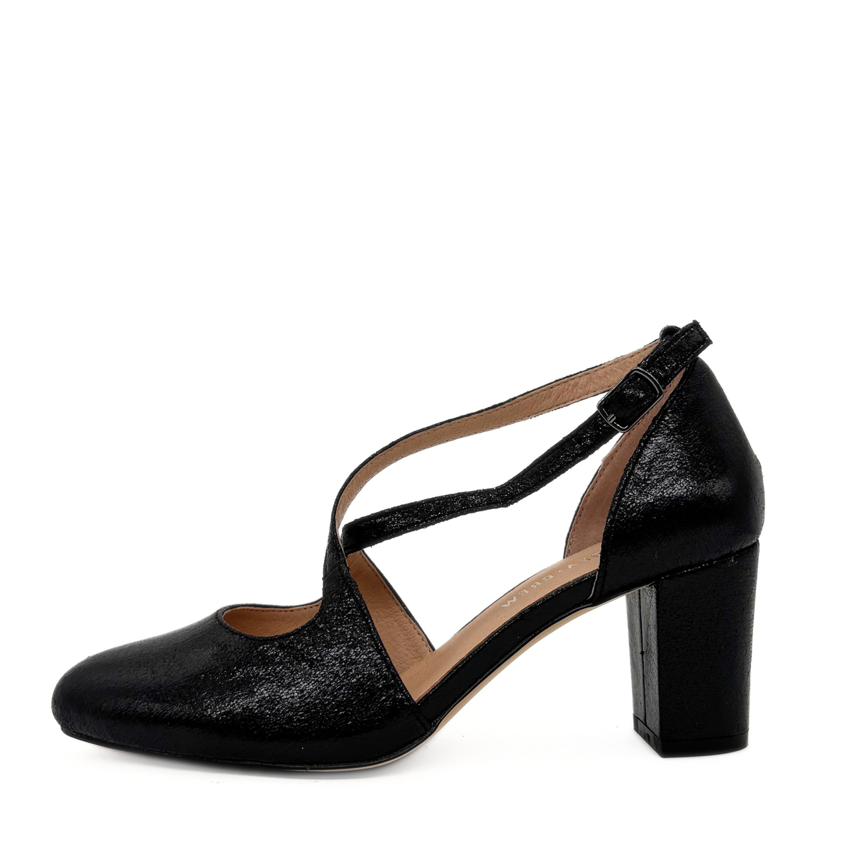 Oren cross-strap block heel in black